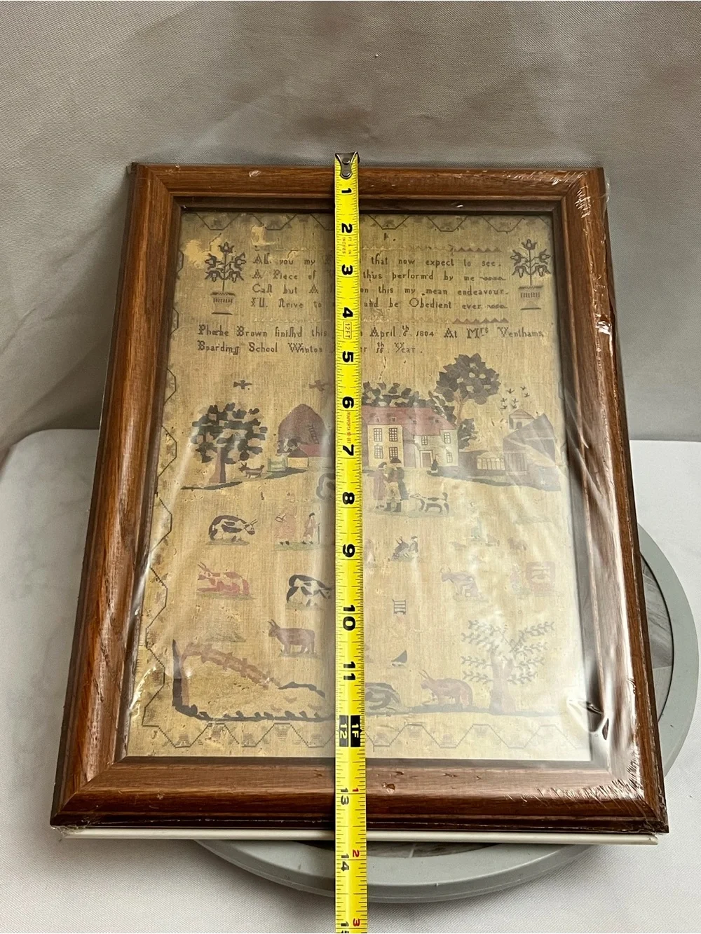 Framed Phoebe Brown 1804 Schoolgirl Sampler Reproduction Folk Art 14”